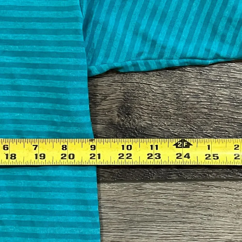 Vintage 80s Fruit Of The Loom Striped Shirt Teal Made in USA Single Stitch Large - Picture 5 of 6